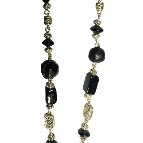 Vintage Pilgrim Silver Tone Necklace With Ornate Round Medallion Pendant & Black - Picture 6 of 7